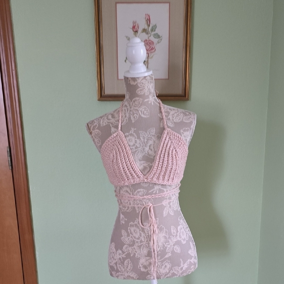 One Of a Kind Handmade Crochet Neutral Bralette Bikini Top Size M - Picture 1 of 11
